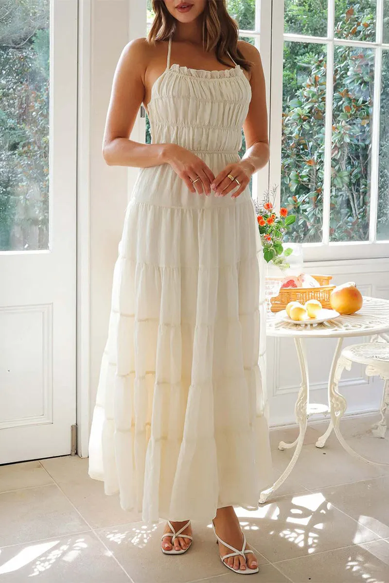 HBZ1217 Tiered Halter Maxi Dress