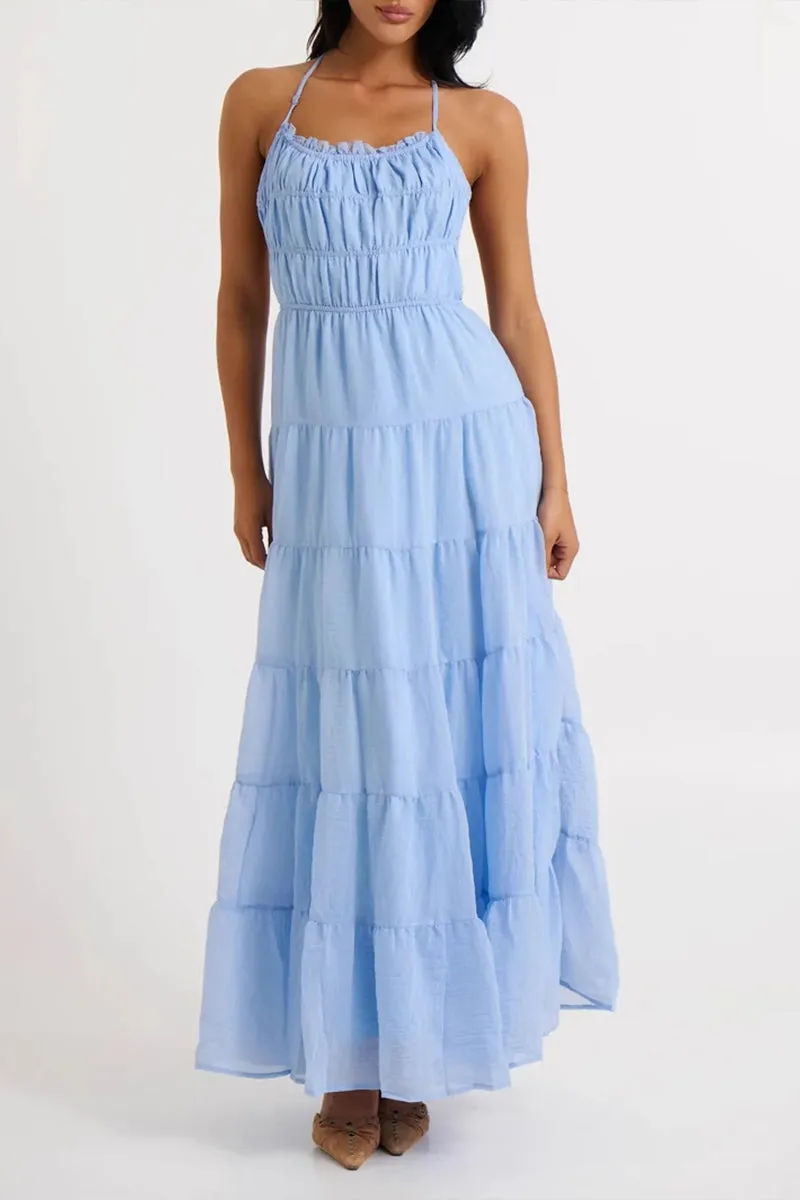 HBZ1217 Tiered Halter Maxi Dress