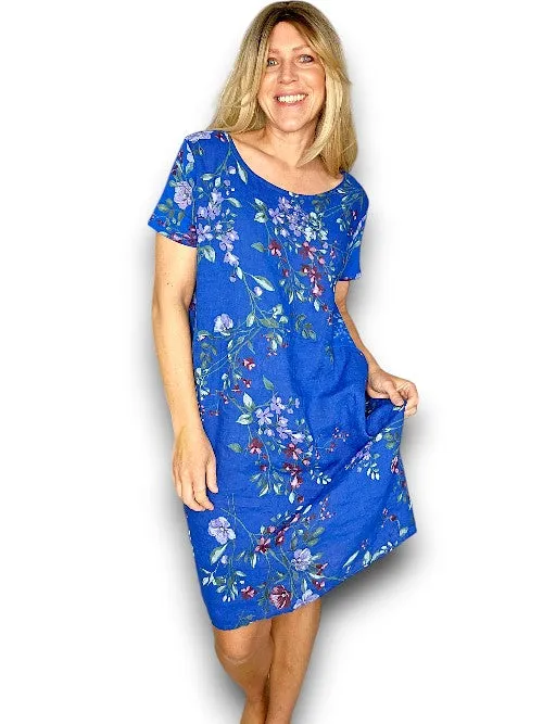 HELGA MAY Italian Linen Classic Shift 'Lingonberry' Dress ~ Cobalt (Small-XL)