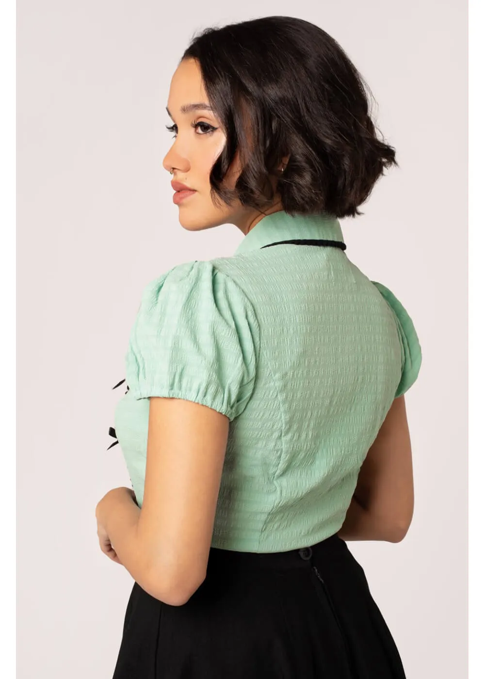 Hell Bunny Casey Bow 40's Blouse Mint Green