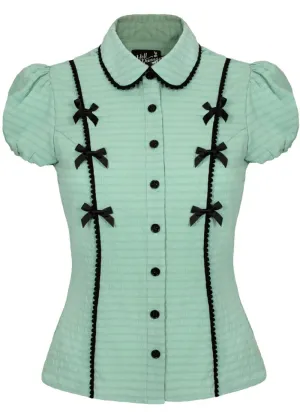 Hell Bunny Casey Bow 40's Blouse Mint Green