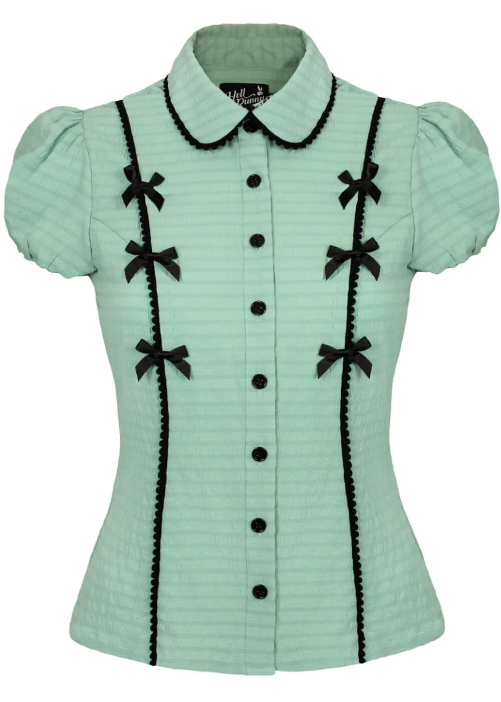 Hell Bunny Casey Bow 40's Blouse Mint Green