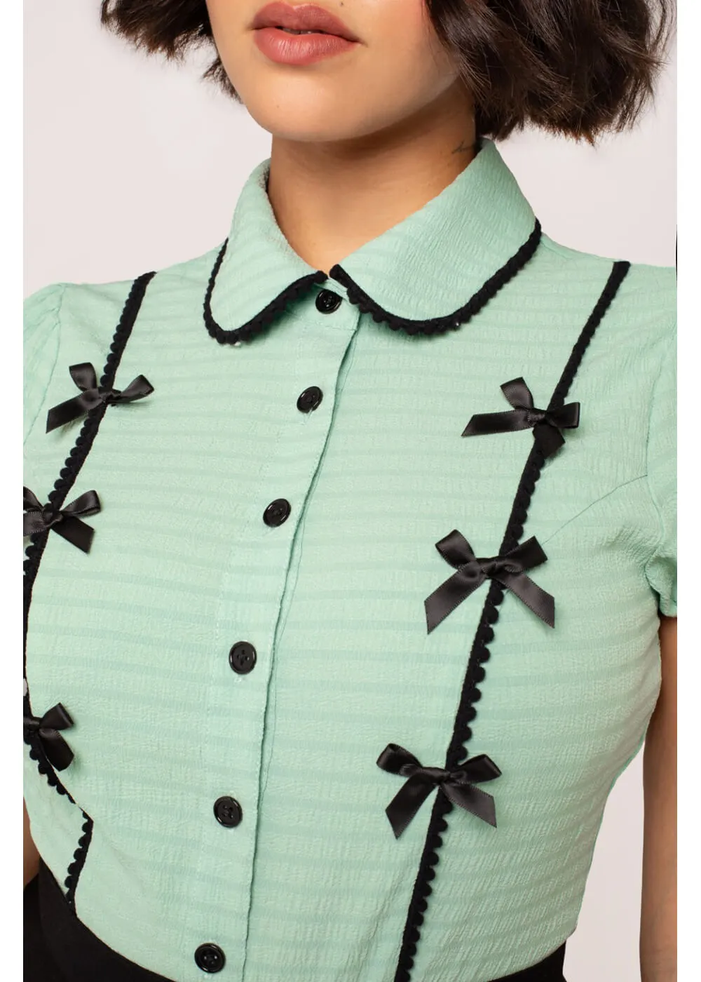 Hell Bunny Casey Bow 40's Blouse Mint Green