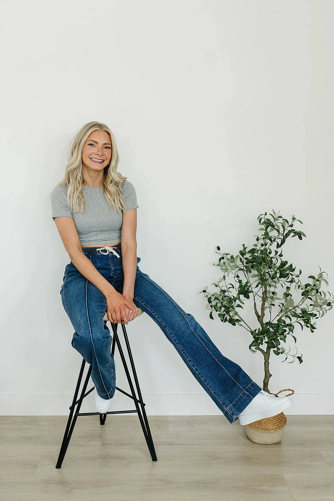 Hi-Rise Non-Distressed Denim Joggers