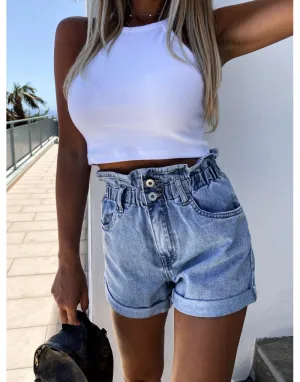 High-waist Button Curled Denim Shorts Jeans Hot Pants