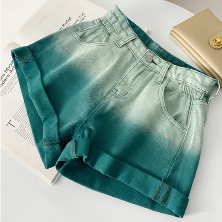 High Waist Elegant Gradient Denim Shorts Jeans