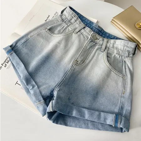 High Waist Elegant Gradient Denim Shorts Jeans