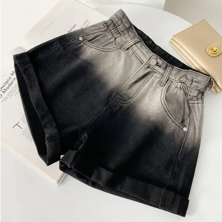 High Waist Elegant Gradient Denim Shorts Jeans