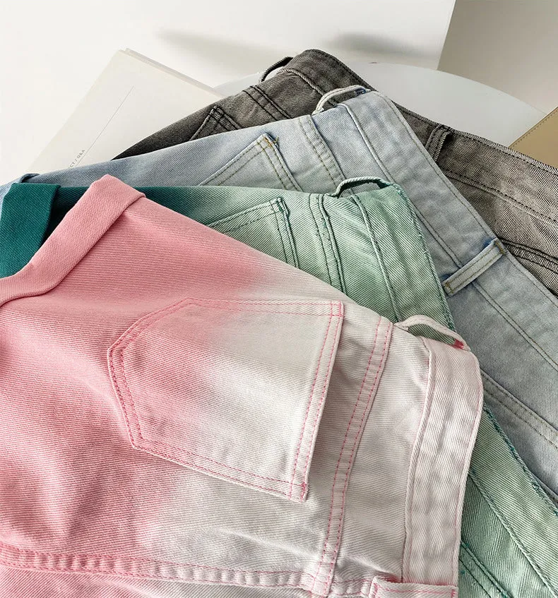 High Waist Elegant Gradient Denim Shorts Jeans