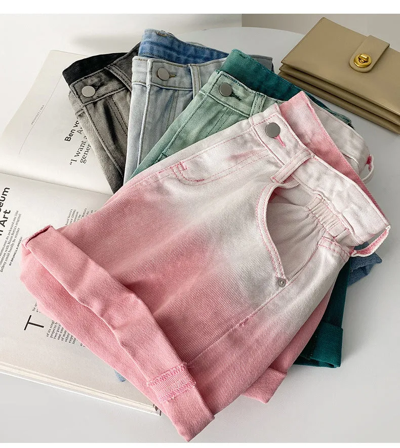 High Waist Elegant Gradient Denim Shorts Jeans