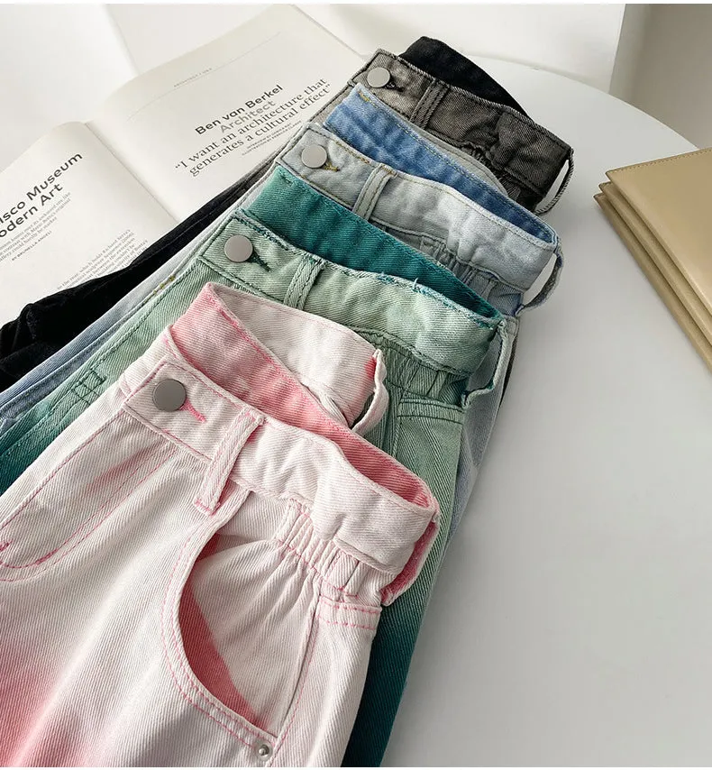 High Waist Elegant Gradient Denim Shorts Jeans