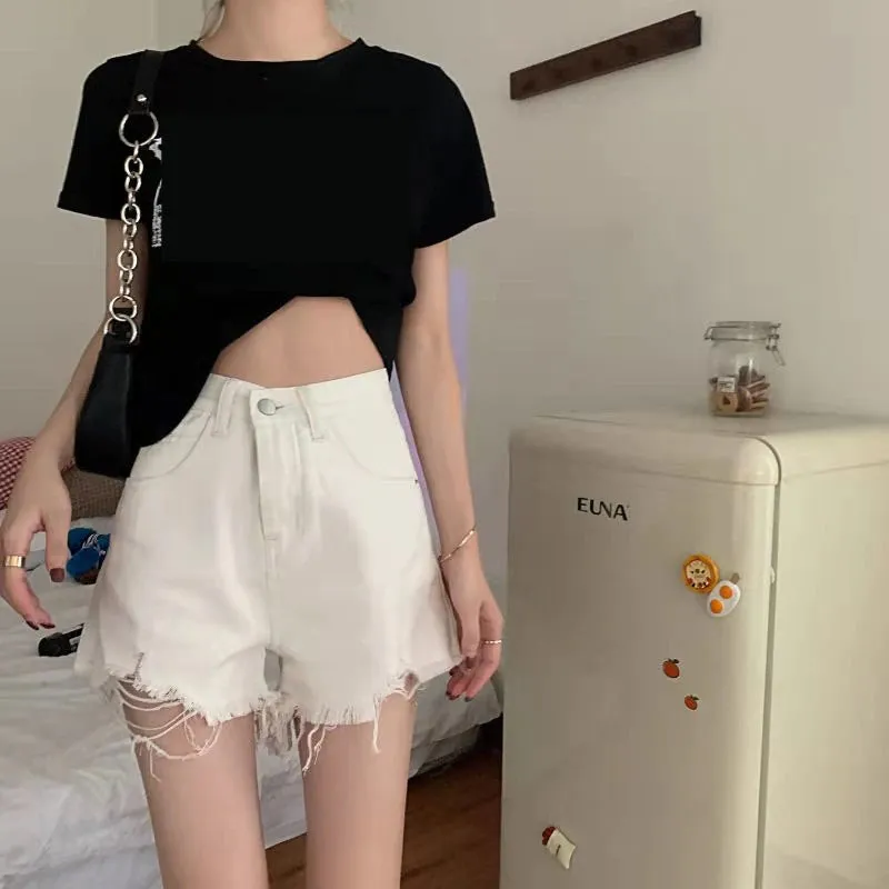 High Waist Ripped Shorts Jeans