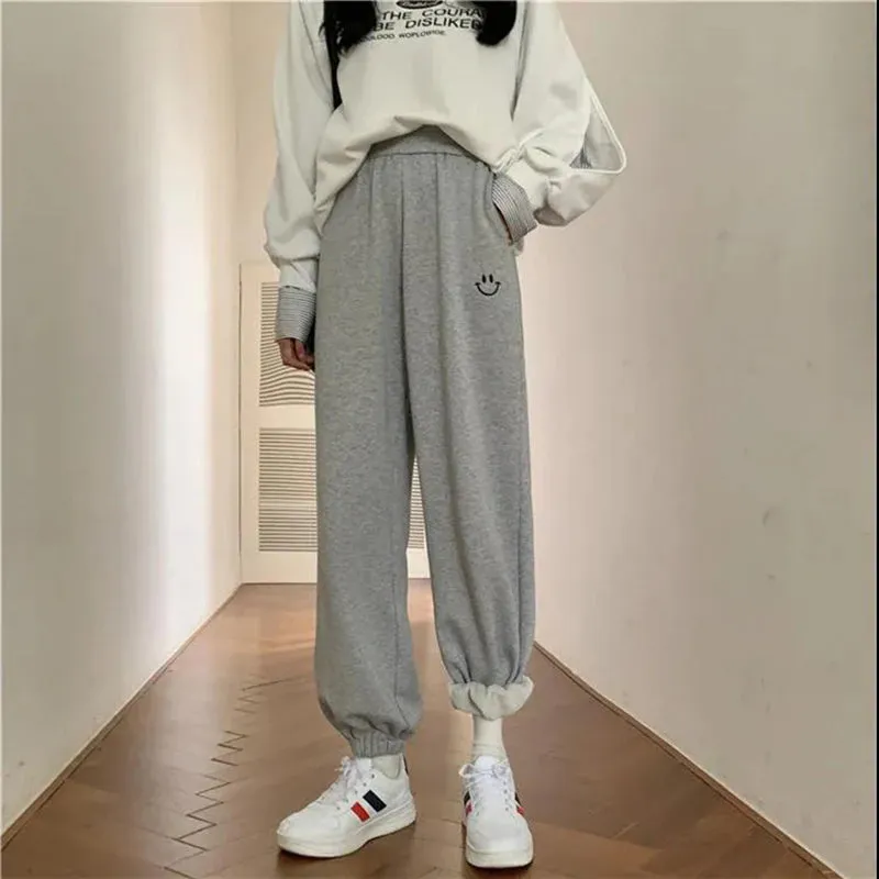 High Waist Smiley Embroidery Jogger Sweatpants