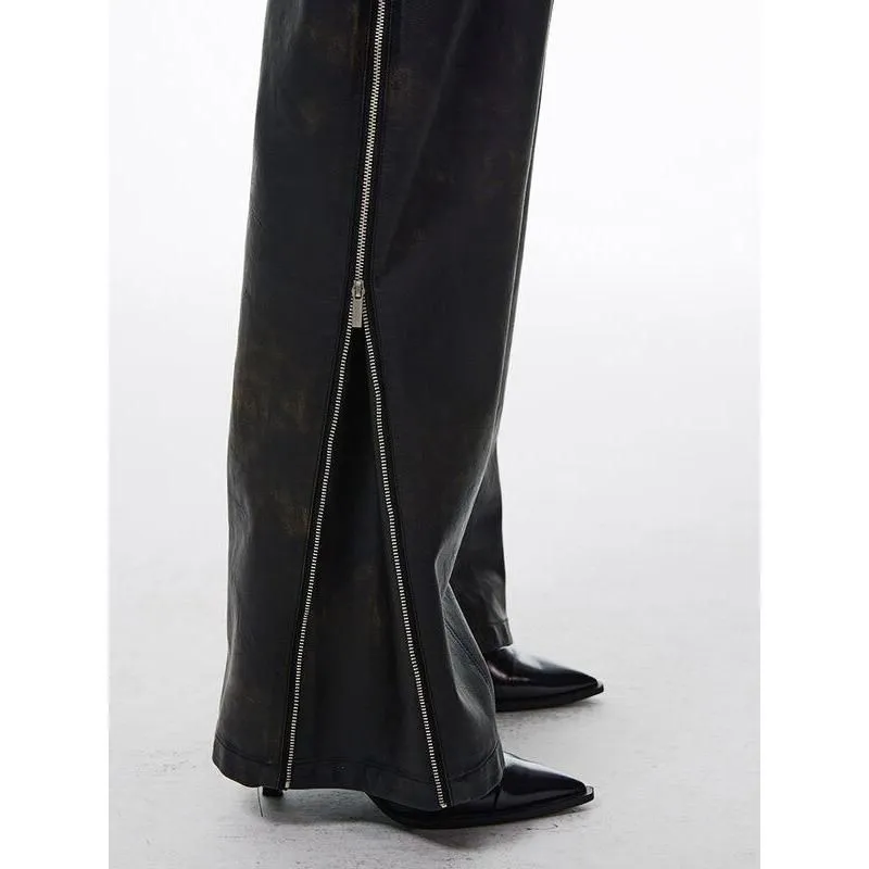 High-Waist Straight Leg PU Leather Pants for Women