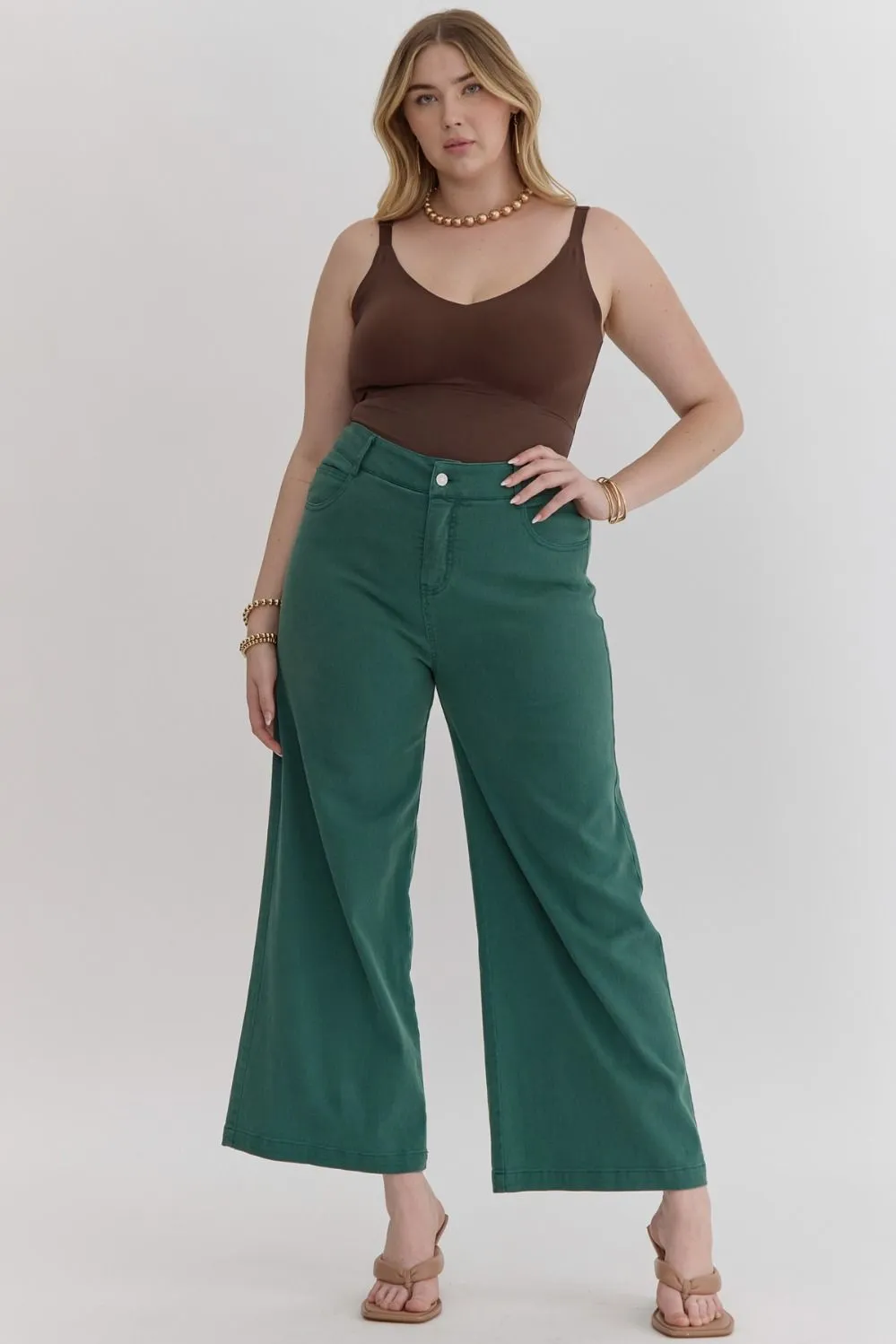 High Waist Wide Leg Pants in Hunter Green