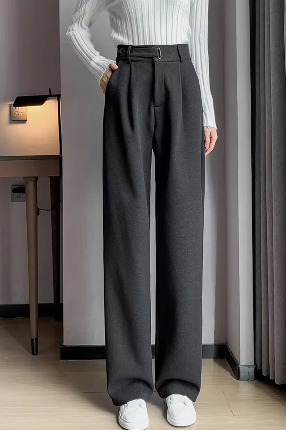 High Waist Woolen Thickening Office Long Pants