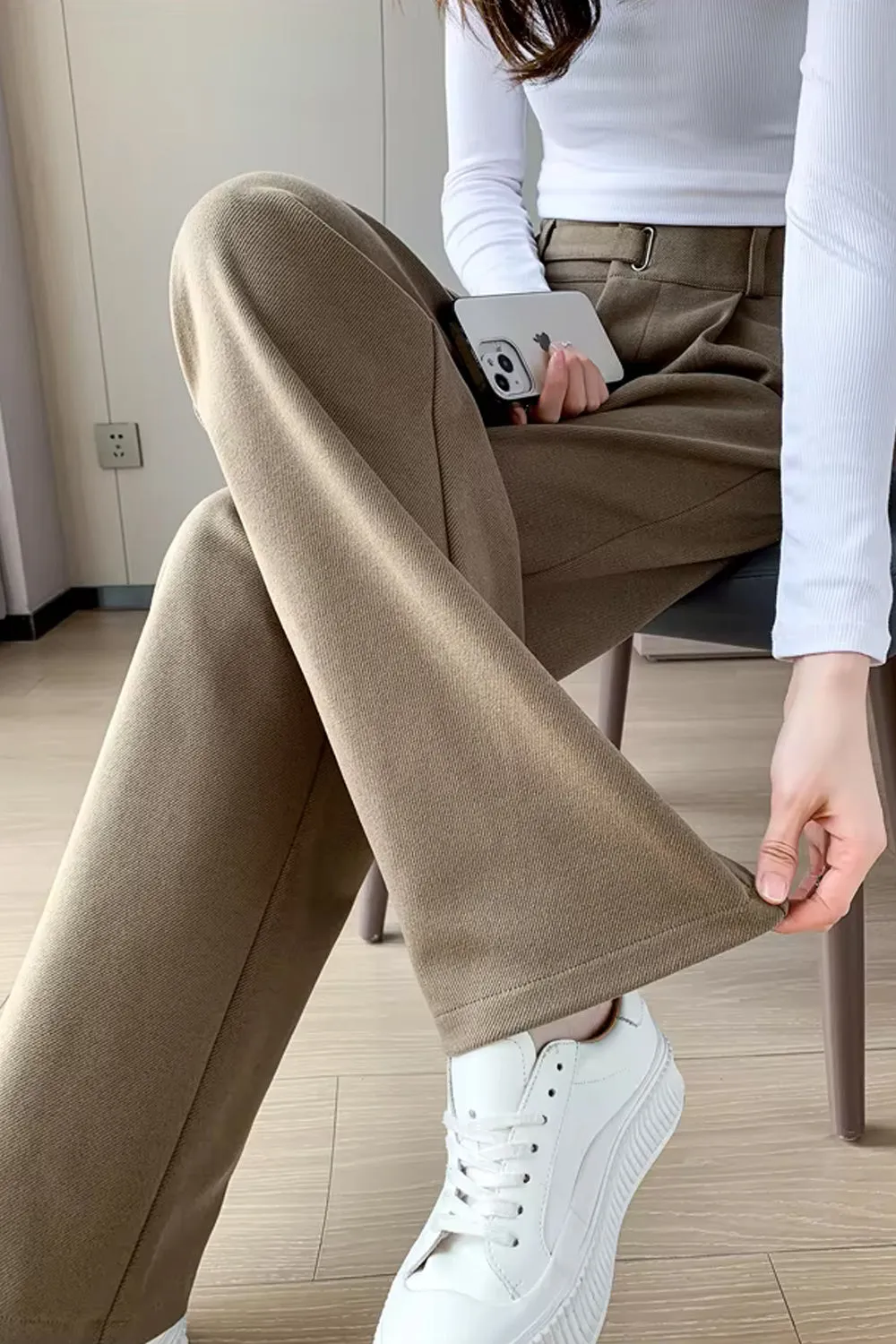 High Waist Woolen Thickening Office Long Pants