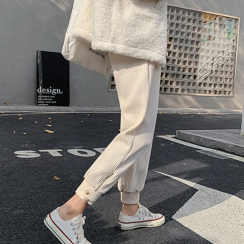 High Waist Zipper Corduroy Pencil Long Pants