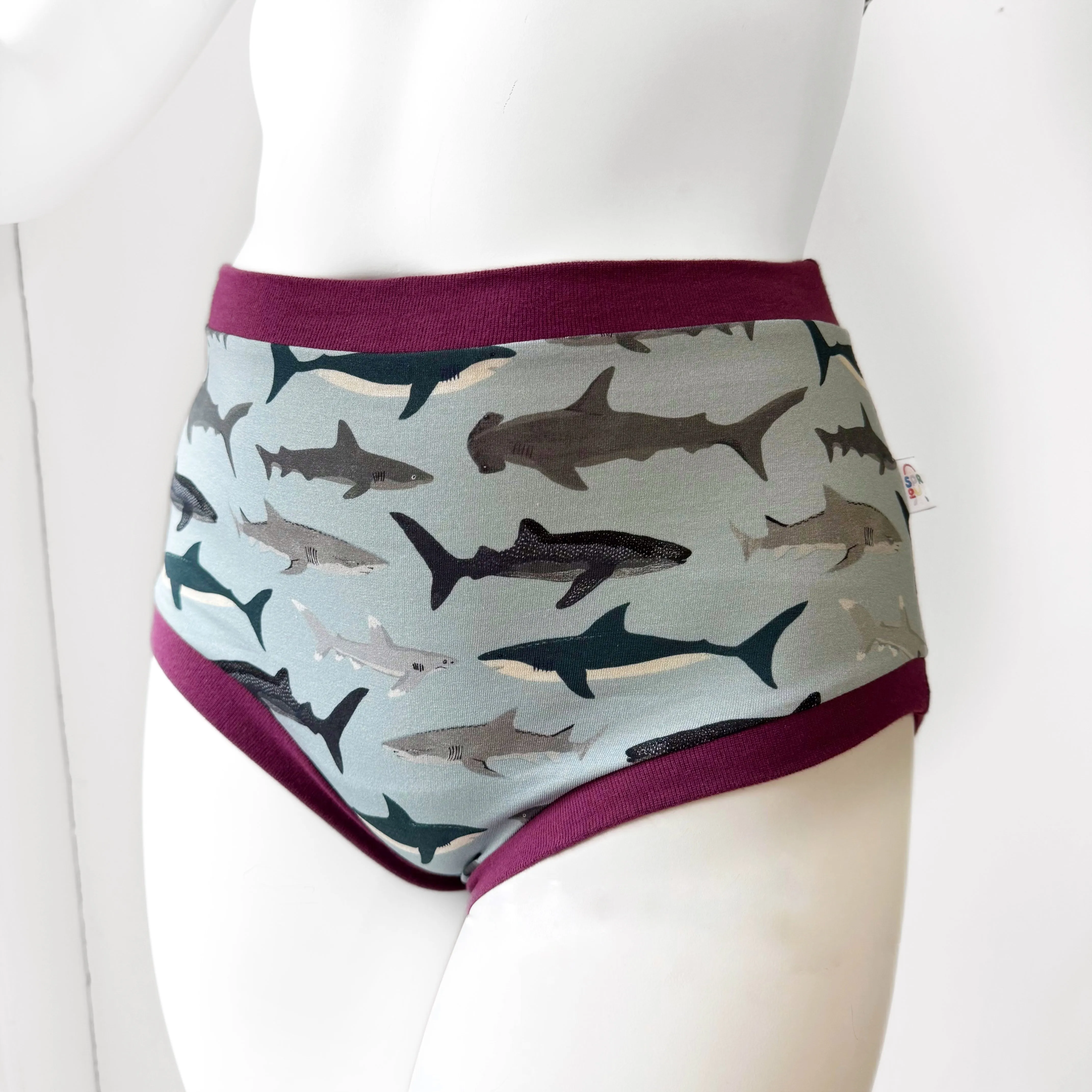 High Waisted Shark Adult Pants | Women's Knickers | Organic Cotton Underwear