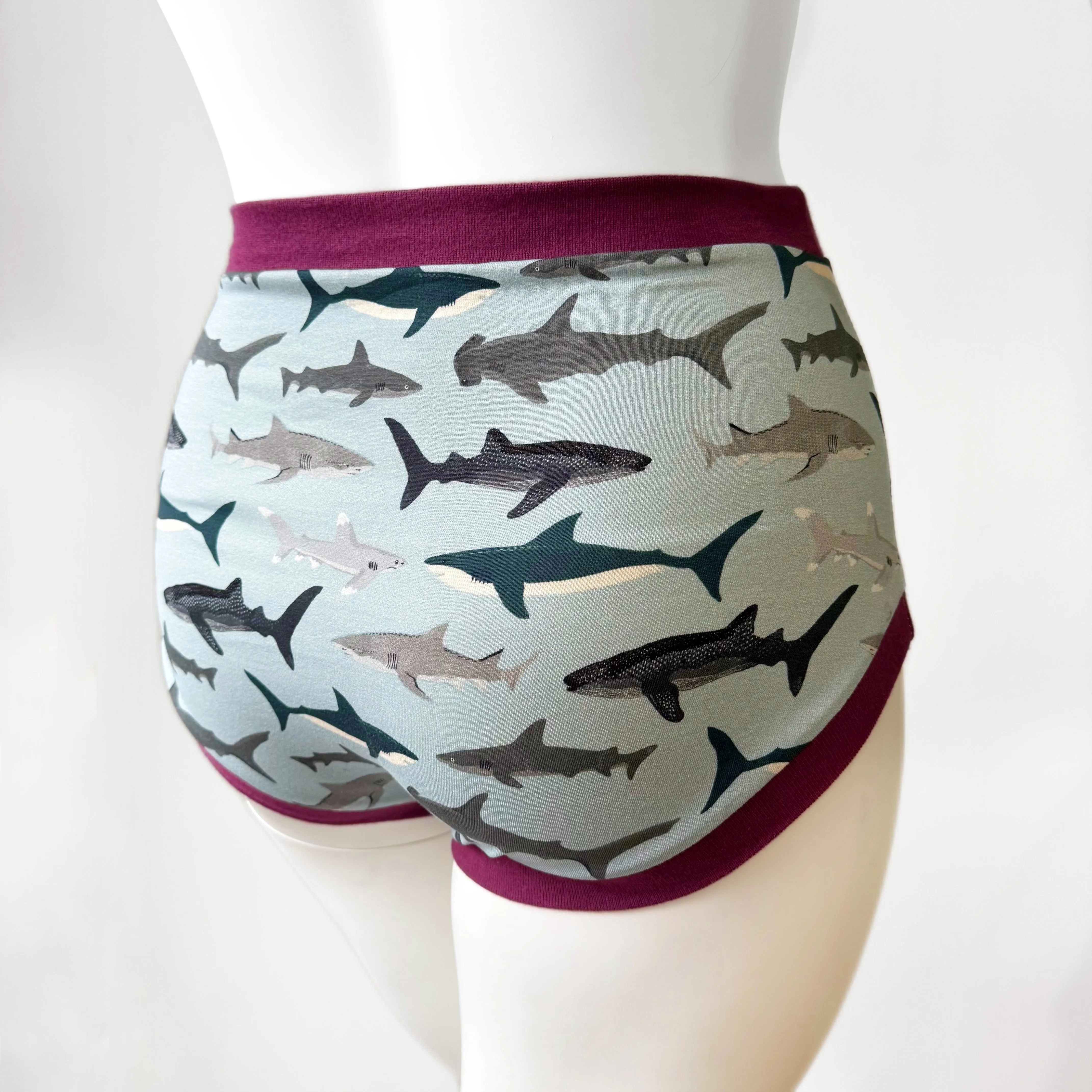 High Waisted Shark Adult Pants | Women's Knickers | Organic Cotton Underwear