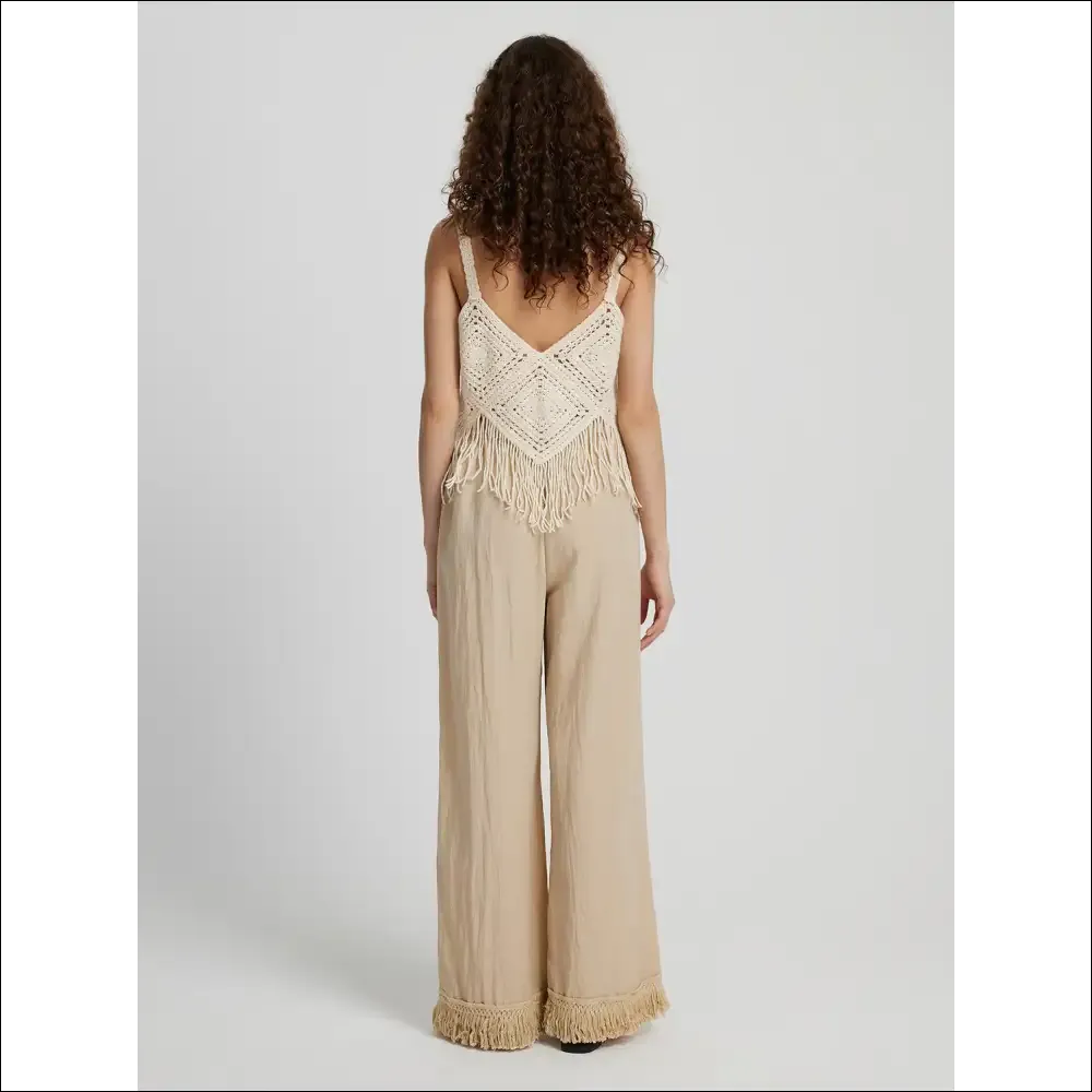 Honey Fringe Hem Wide Leg Pants