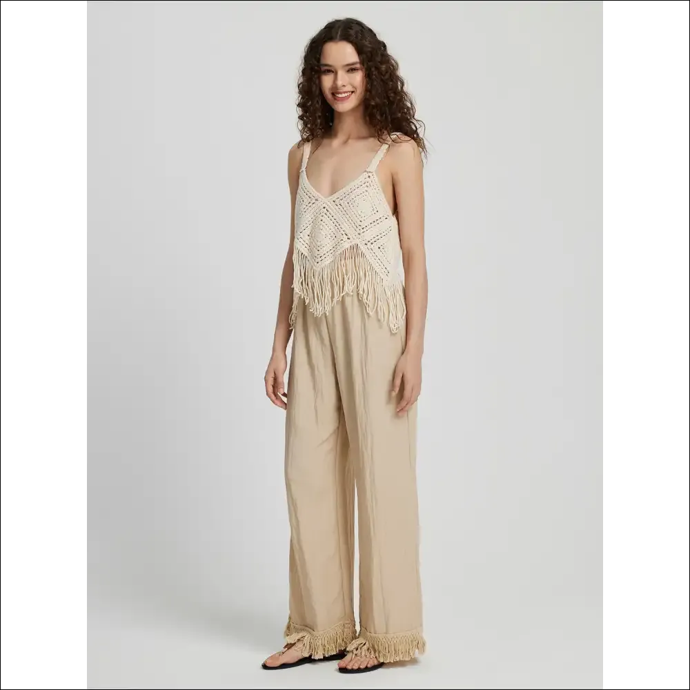 Honey Fringe Hem Wide Leg Pants
