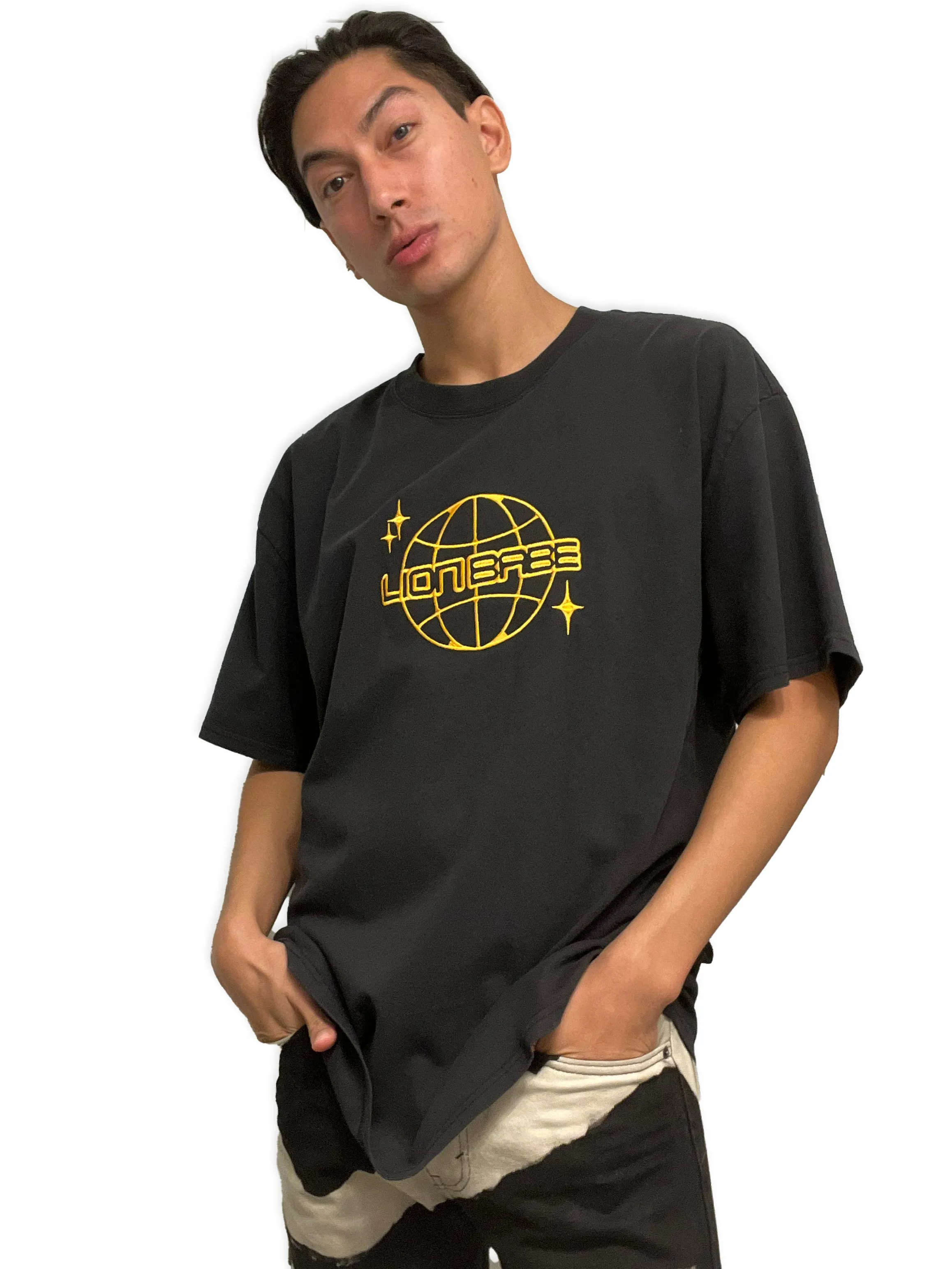 House of LION BABE - Oversized Charcoal Tee Embroidered Logo