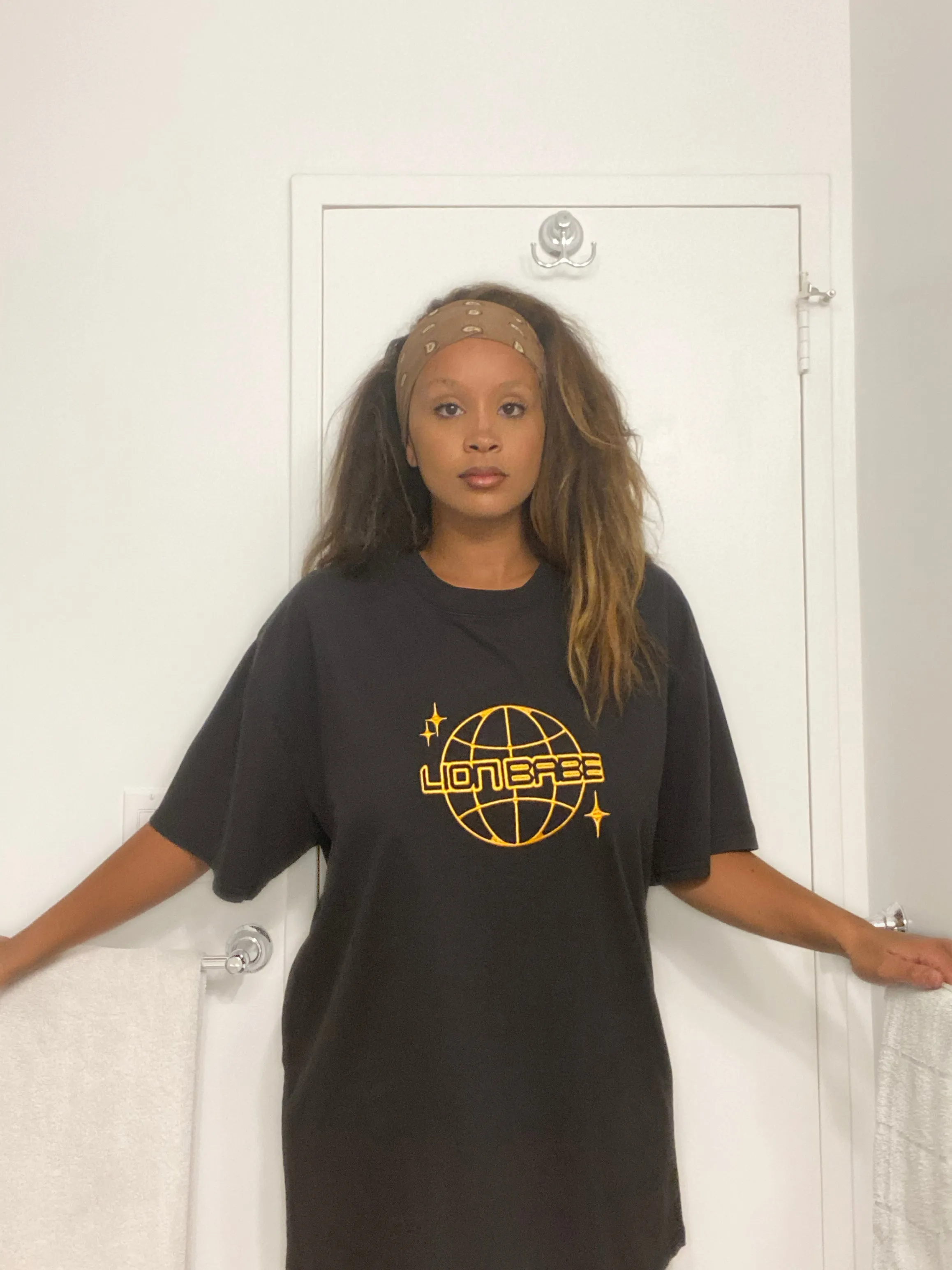 House of LION BABE - Oversized Charcoal Tee Embroidered Logo