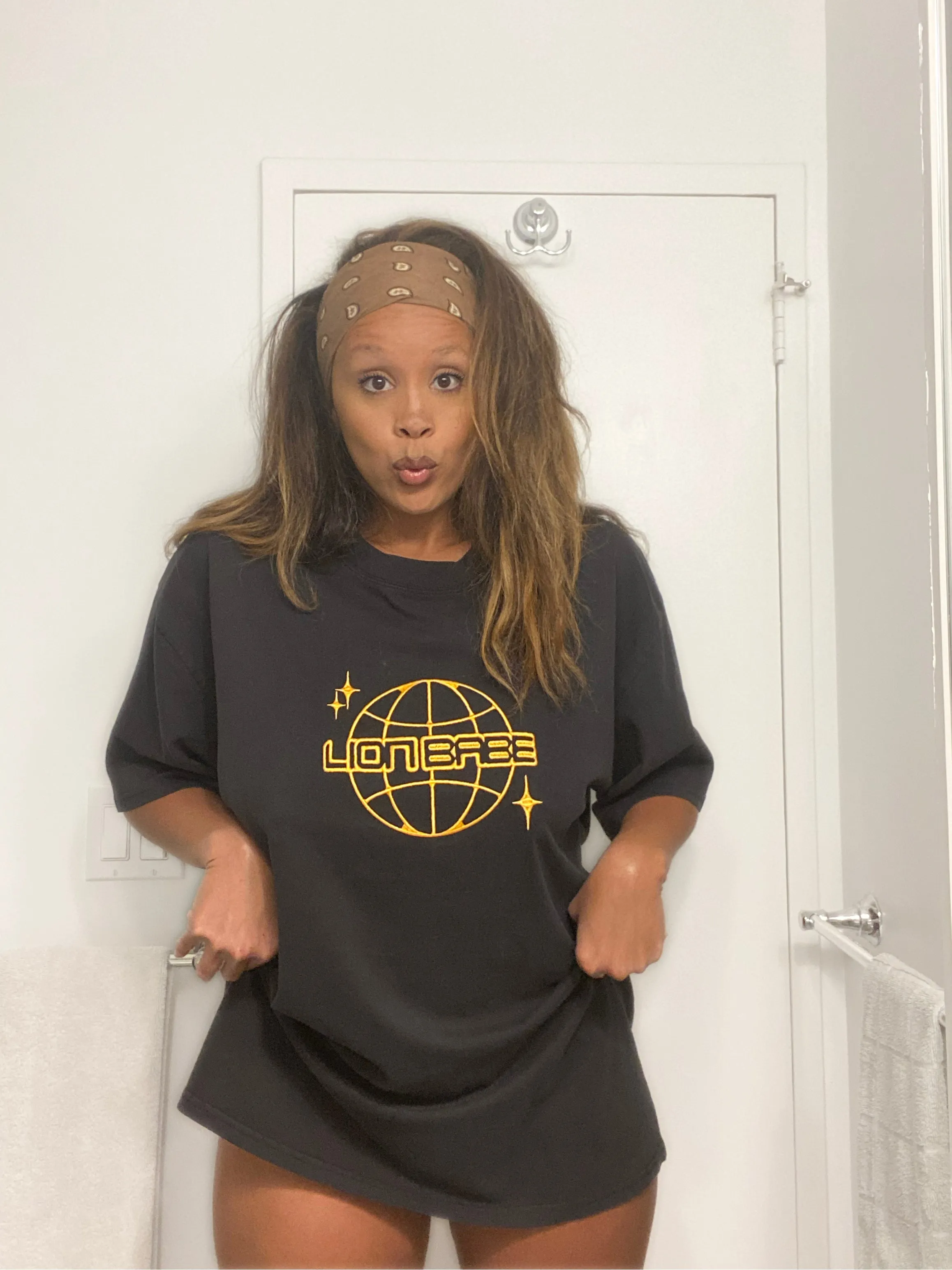 House of LION BABE - Oversized Charcoal Tee Embroidered Logo