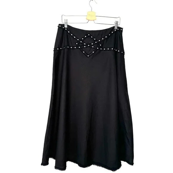 I.C.E. | Black Linen Studded Flowy Maxi Skirt Size 10
