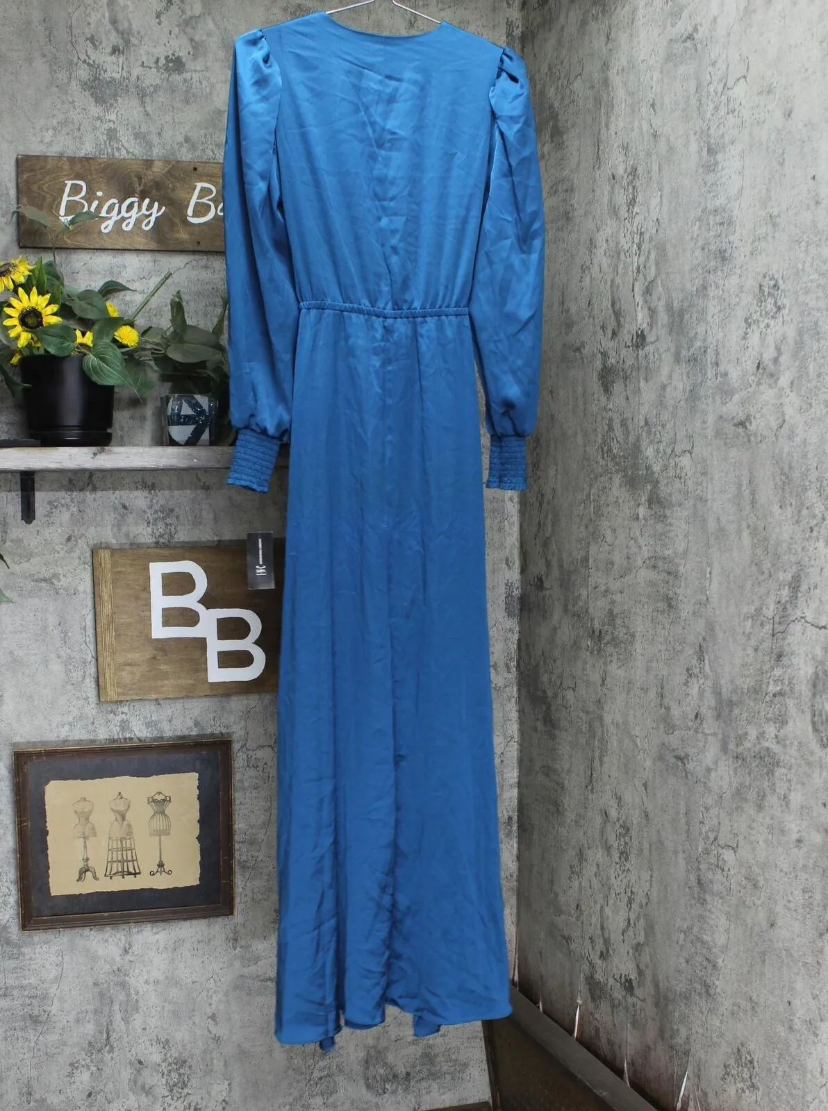 Inc International Concepts Surplice-Neck Smocked-Cuff Maxi Dress Aqua Lake 4