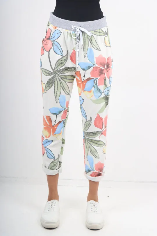 Italian Stretch Cotton Trousers ~ Cream Sunset ~ ONE SIZE