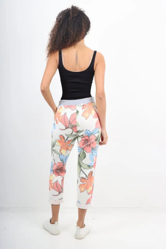 Italian Stretch Cotton Trousers ~ Cream Sunset ~ ONE SIZE
