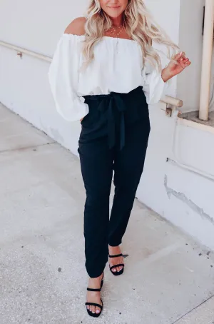 Jaclynn Ruffle Waist Pants - Black