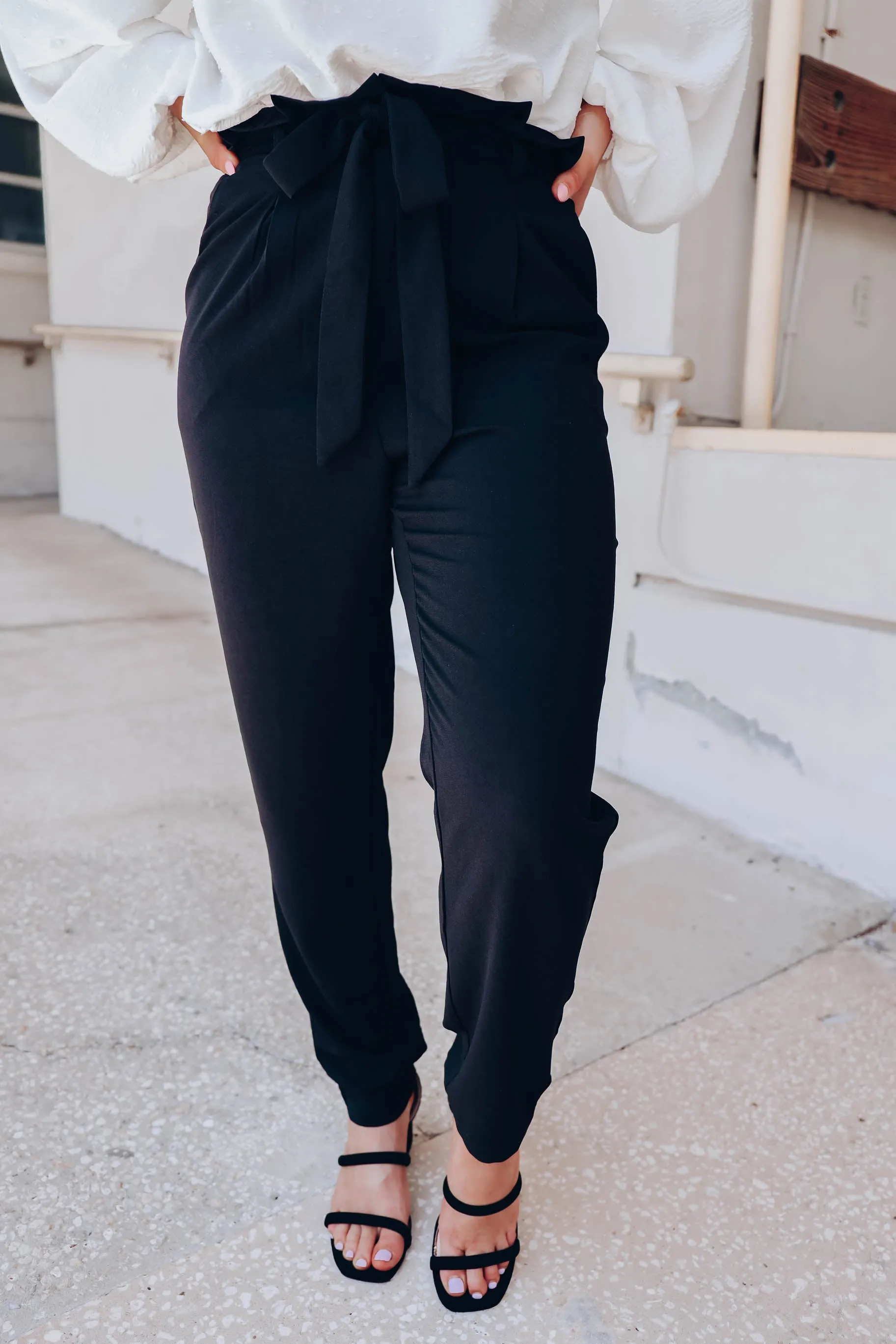 Jaclynn Ruffle Waist Pants - Black