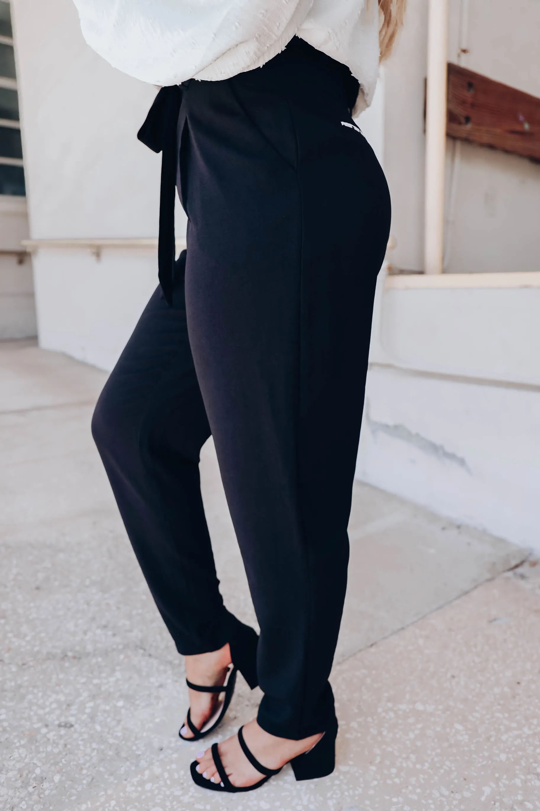 Jaclynn Ruffle Waist Pants - Black