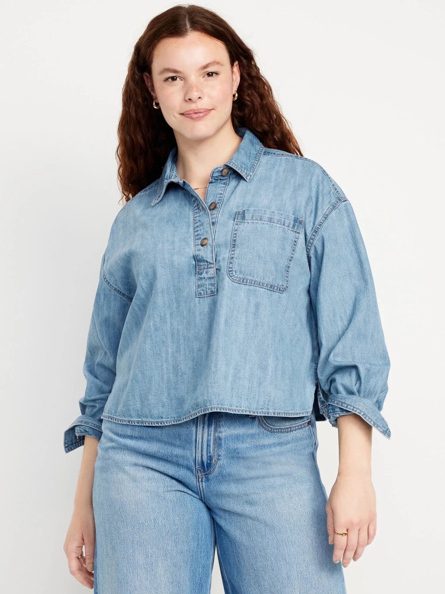 Jean Boyfriend Popover Shirt