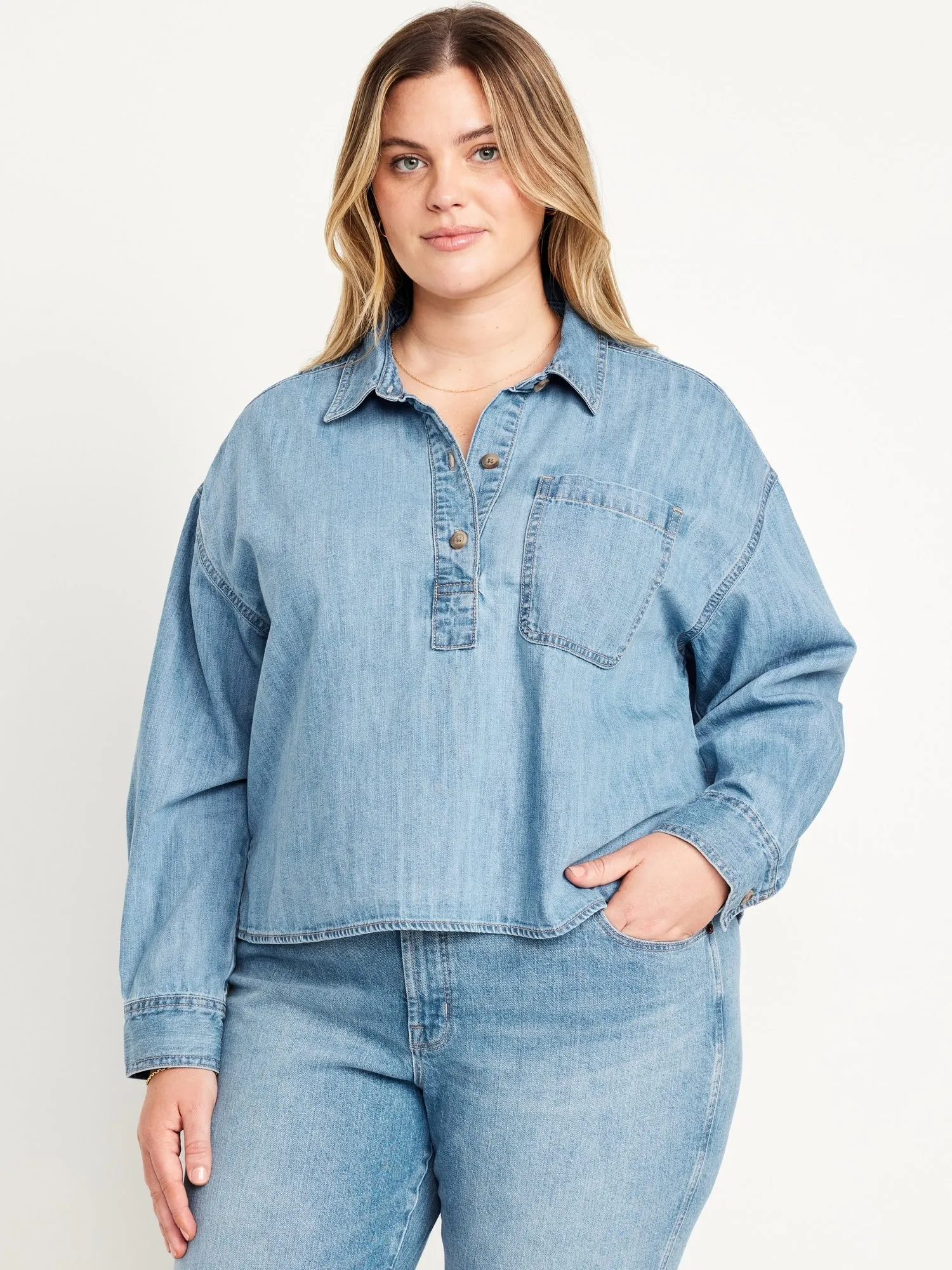 Jean Boyfriend Popover Shirt