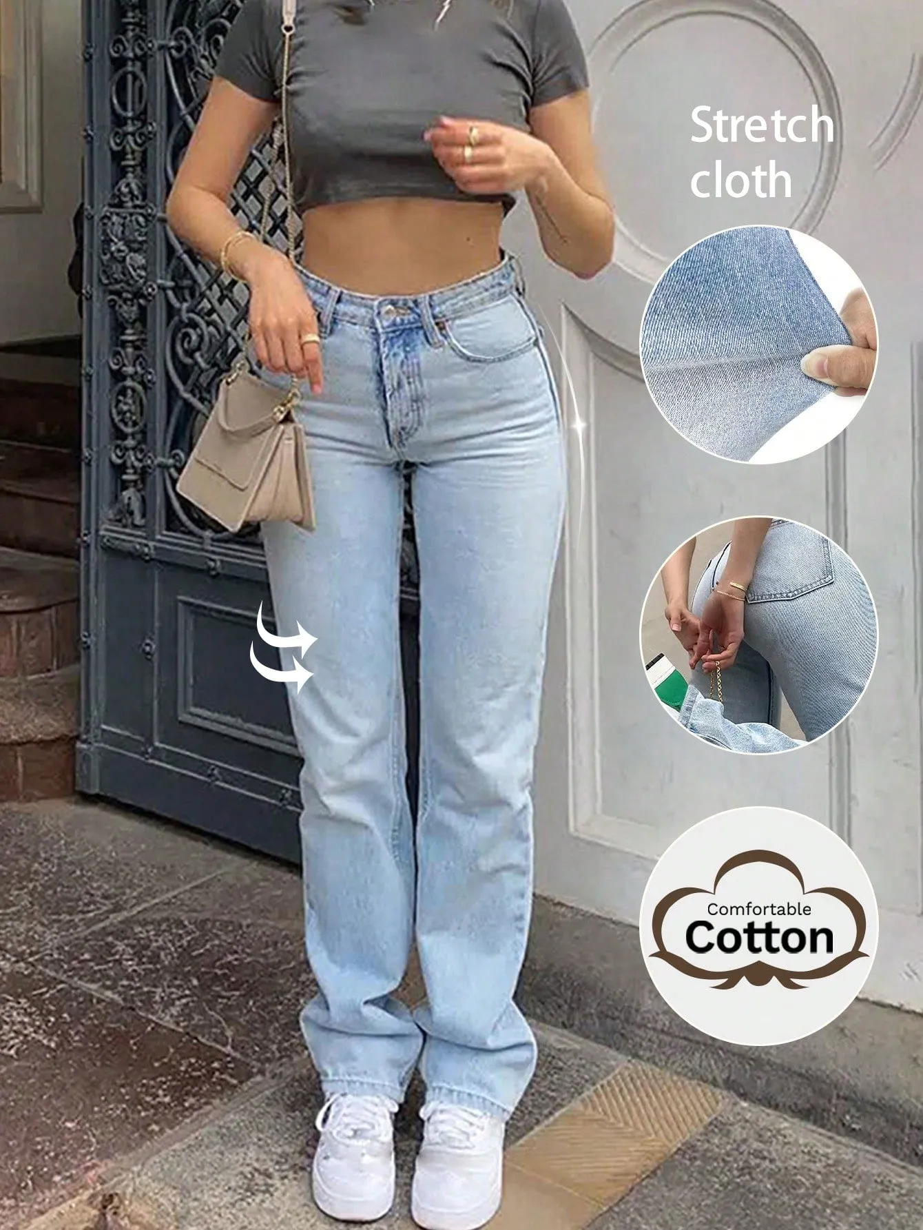 Jeans elásticos de pierna recta para mujer en Cherry Vibes