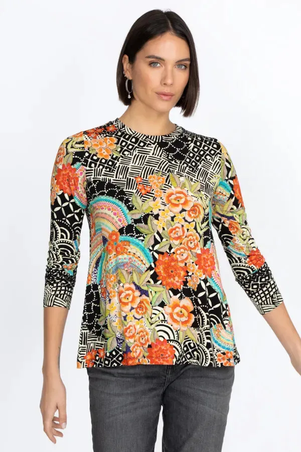 JOHNNY WAS SUNRISE MODERN ZIP UP HOODIE Long Sleeves Floral Black Top New