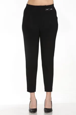 Joseph Ribkoff Black Chain Ornament High-Waist Ankle Pants 244029