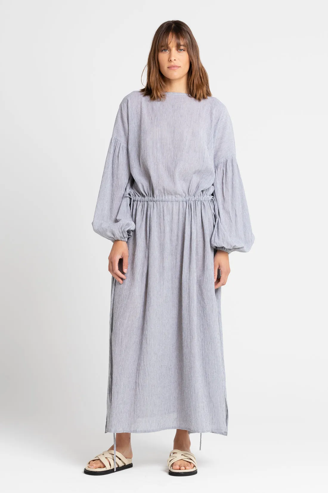 Kaspara Billowed Sleeve Maxi Dress Black Pinstripe
