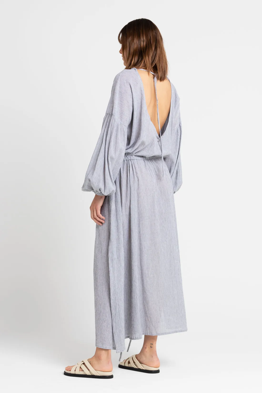 Kaspara Billowed Sleeve Maxi Dress Black Pinstripe
