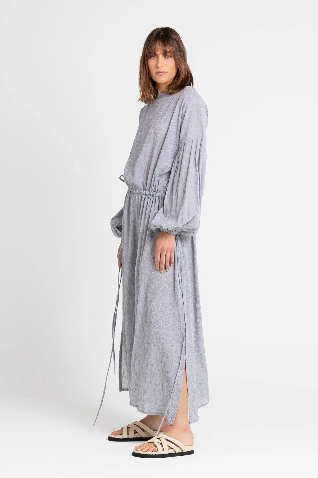 Kaspara Billowed Sleeve Maxi Dress Black Pinstripe
