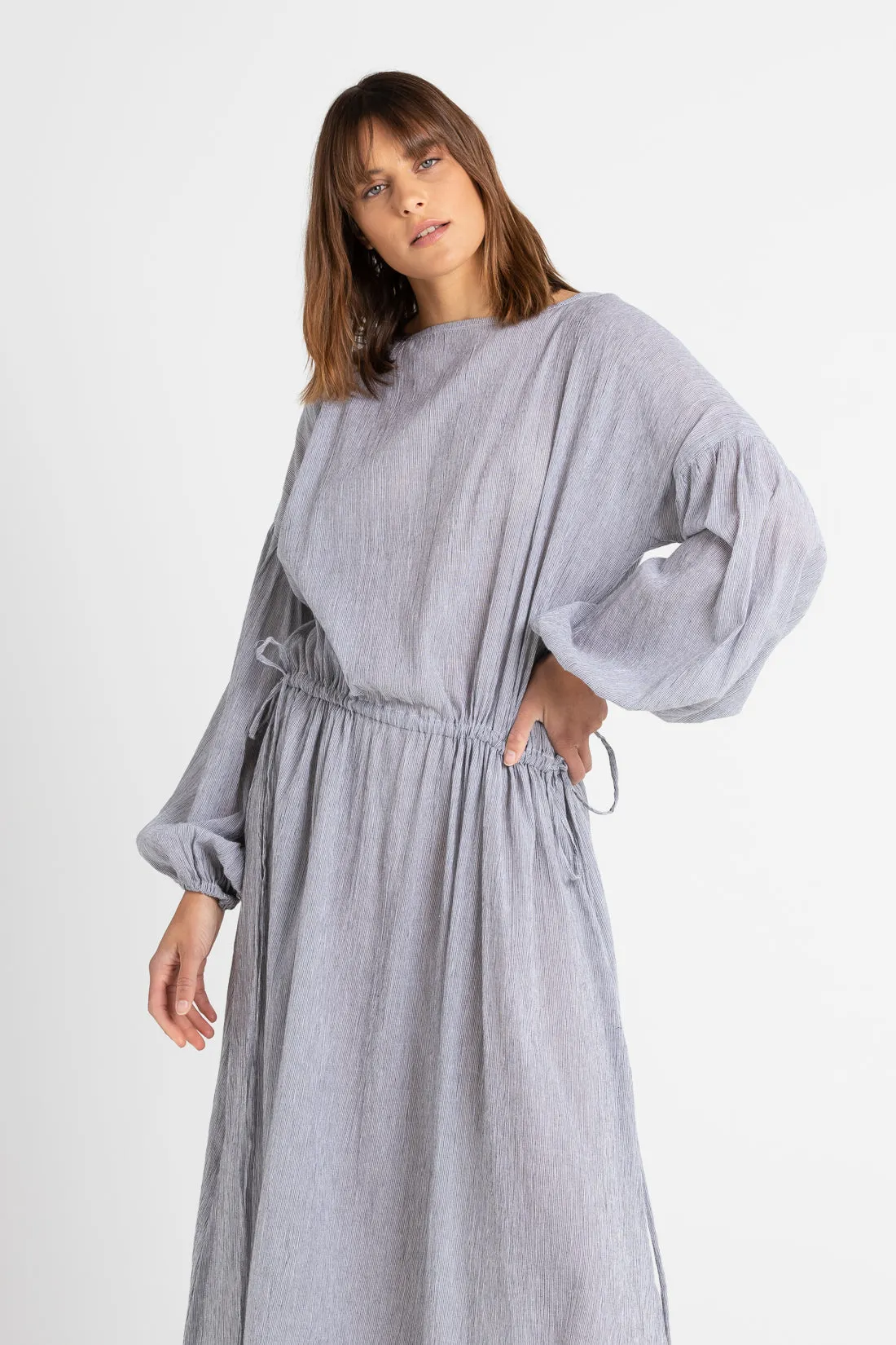 Kaspara Billowed Sleeve Maxi Dress Black Pinstripe