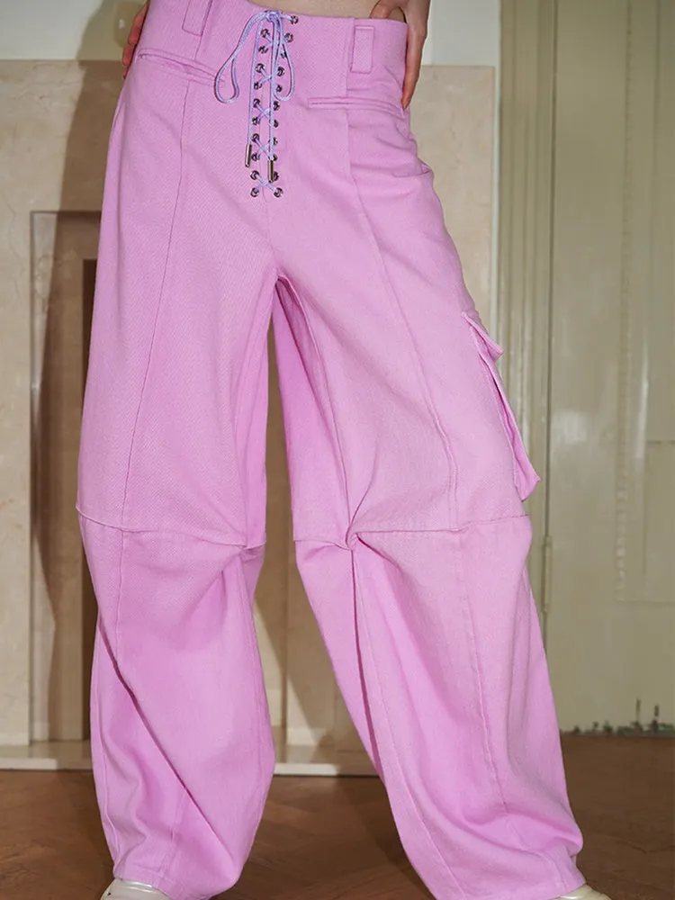 Lace-Up Wide-Leg Cargo Pants