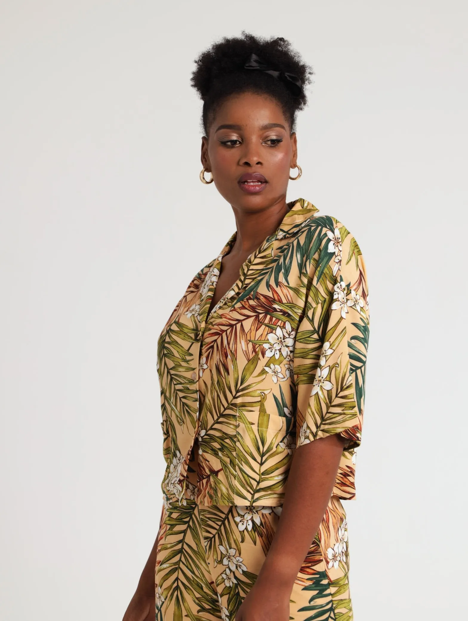 Ladies 3/4 Sleeve Boxy Shirt - Stone