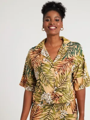 Ladies 3/4 Sleeve Boxy Shirt - Stone