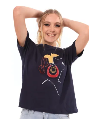 Ladies Boxy Face Tee - Navy