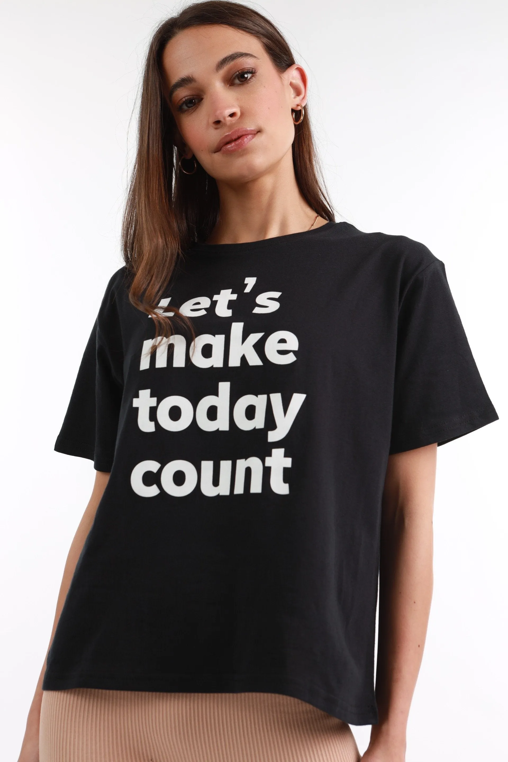 Ladies Boxy Make Today Count Tee - Black